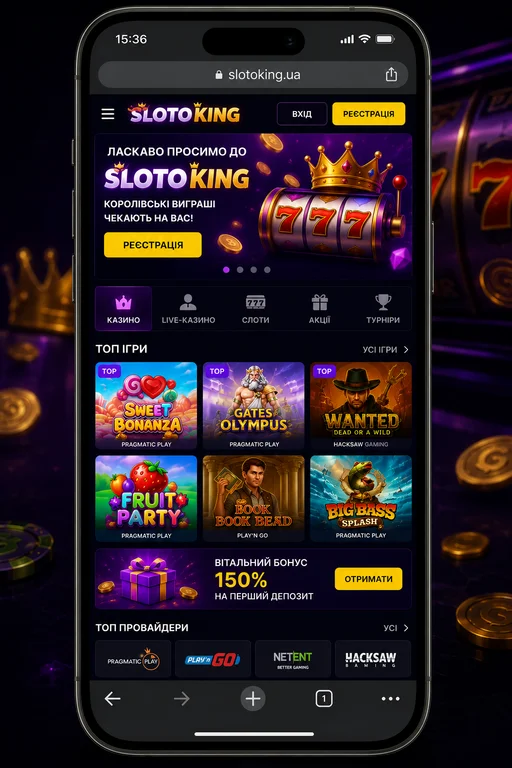 Мобільна версія сайту Slotoking у браузері смартфона